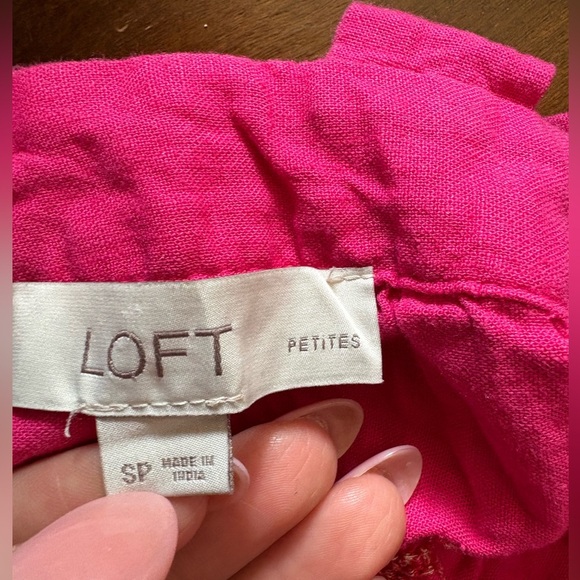 Loft women’s square neck, embroidered pink Cami top linen mix sz SP preloved - Picture 8 of 9